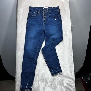 LOFT Cropped Button Fly Skinny Jeans Women's 27/4 High Waist Distressed Stretch